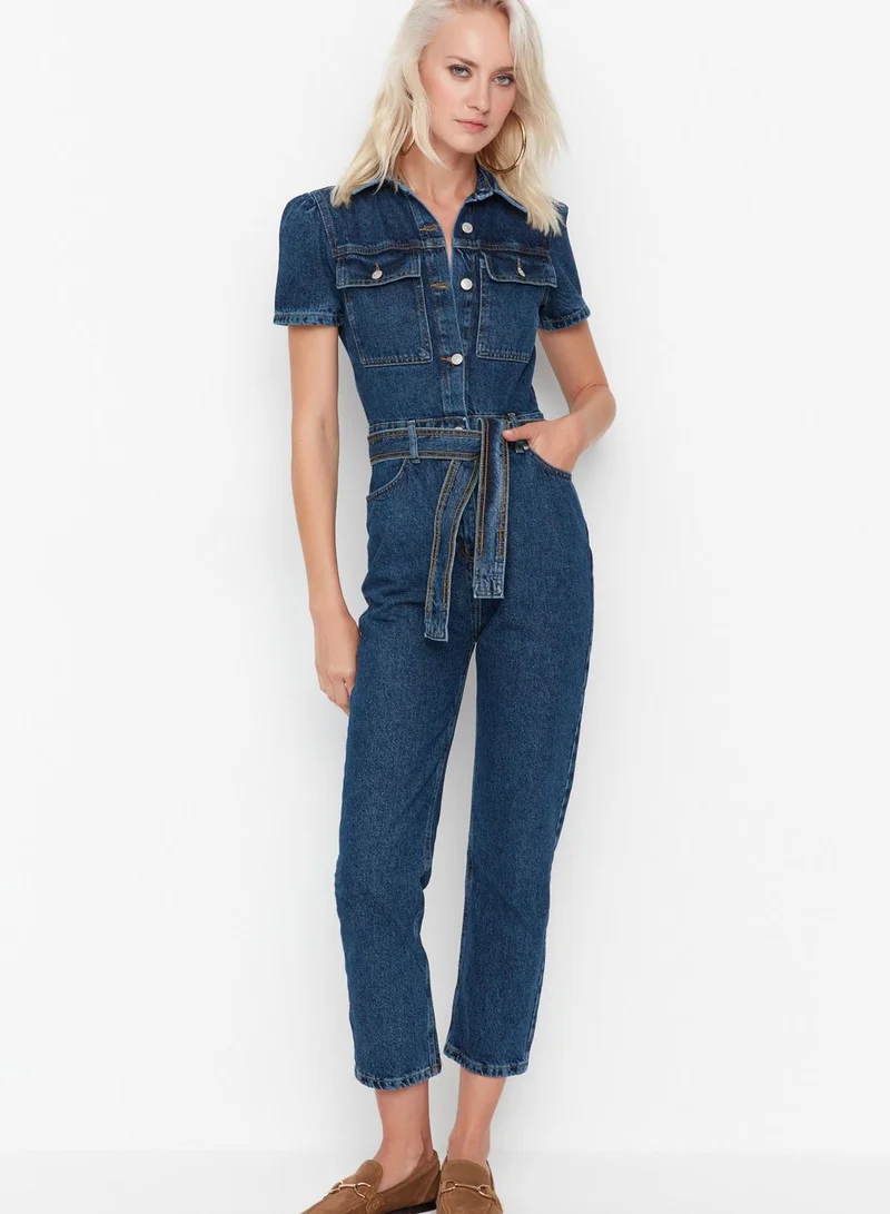 trendyol Button Down Denim Jumpsuit