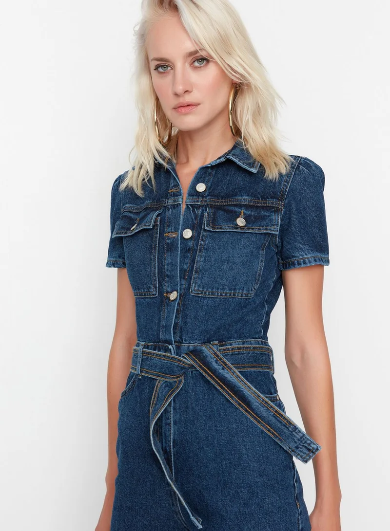 trendyol Button Down Denim Jumpsuit
