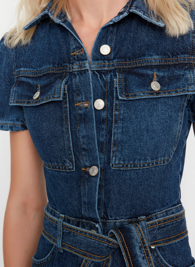 trendyol Button Down Denim Jumpsuit