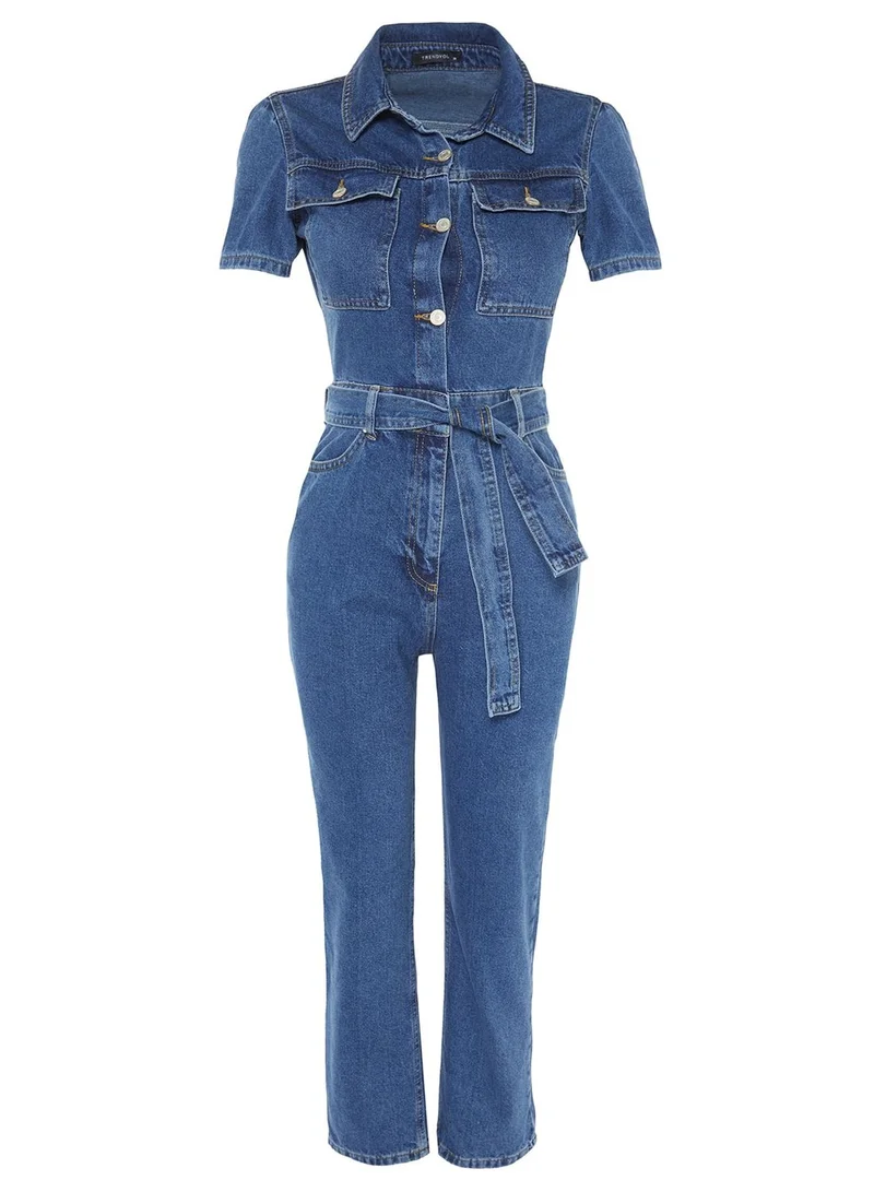 trendyol Button Down Denim Jumpsuit