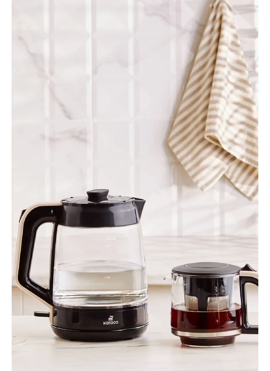 كاراجا Glass Tea Xl 2 In 1 Glass Kettle & Tea Maker Cream
