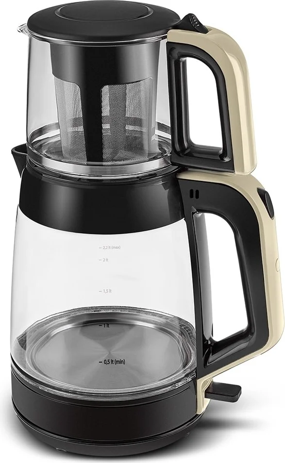 كاراجا Glass Tea Xl 2 In 1 Glass Kettle & Tea Maker Cream