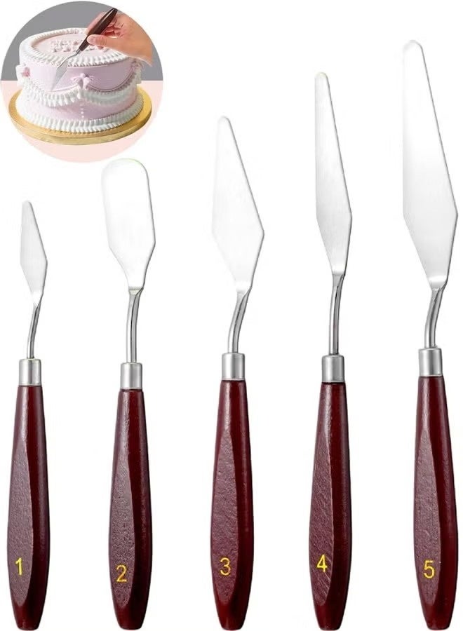 5 Pcs Cake Spatula, Stainless Steel Icing Spatula, Cake Cream Spatulas, Art Painting Palette knives for Cakes Fondant Chocolate Baking Pastry Tools - Image 1