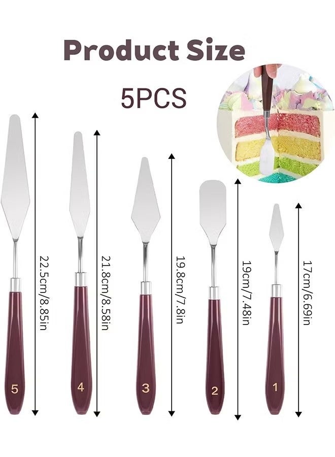 5 Pcs Cake Spatula, Stainless Steel Icing Spatula, Cake Cream Spatulas, Art Painting Palette knives for Cakes Fondant Chocolate Baking Pastry Tools - Image 2