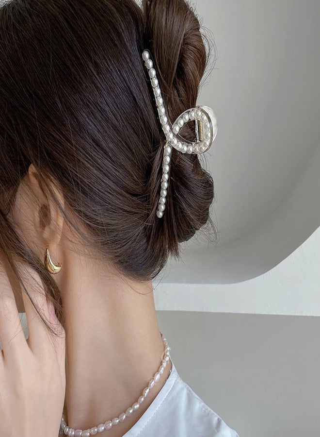 Bakefy 2 White Pearl Hair Claw Clips, Non-slip Hair Jaw Clips, Big Medium Small Hair Clips Barrettes, Decorative Hair Accessories for Thick or Thin Hair Clamp for Women and Girls - Image 3