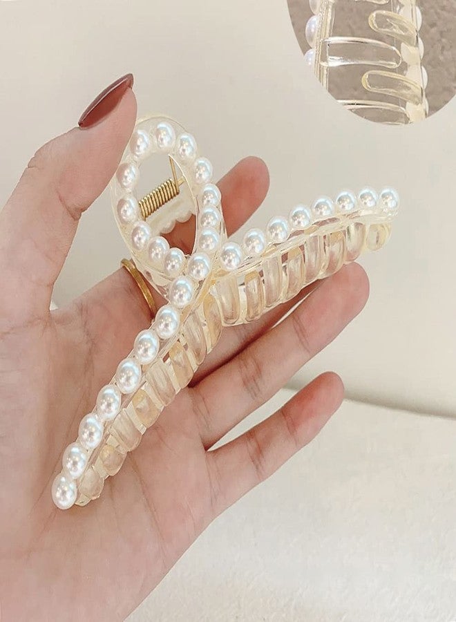 Bakefy 2 White Pearl Hair Claw Clips, Non-slip Hair Jaw Clips, Big Medium Small Hair Clips Barrettes, Decorative Hair Accessories for Thick or Thin Hair Clamp for Women and Girls - Image 2