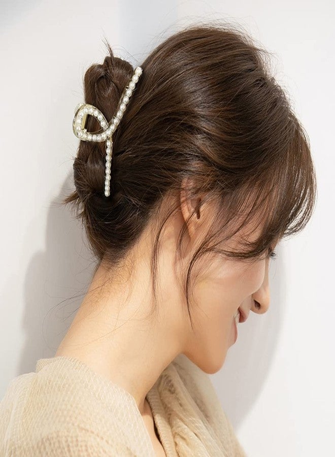 Bakefy 2 White Pearl Hair Claw Clips, Non-slip Hair Jaw Clips, Big Medium Small Hair Clips Barrettes, Decorative Hair Accessories for Thick or Thin Hair Clamp for Women and Girls - Image 5