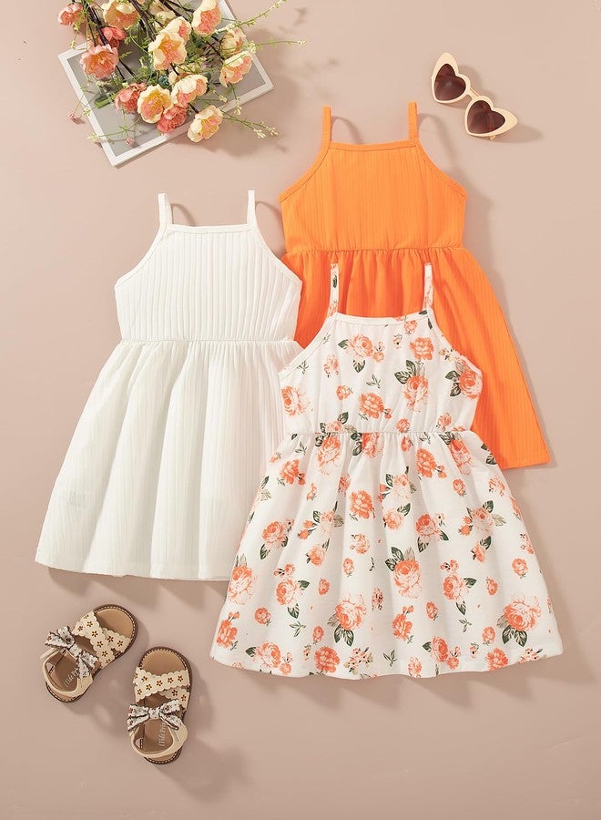 VARMILO Girls Dresses Toddler Girls Dress 3-Pack Summer Casual Party Print Skater Dress Sundress 2-3 Years White/Orange - Image 3
