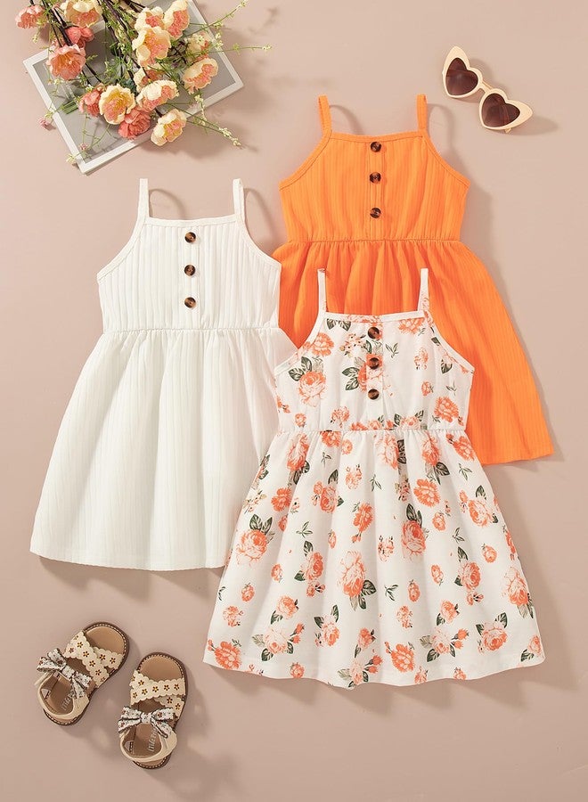 VARMILO Girls Dresses Toddler Girls Dress 3-Pack Summer Casual Party Print Skater Dress Sundress 2-3 Years White/Orange - Image 2