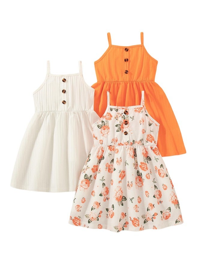 VARMILO Girls Dresses Toddler Girls Dress 3-Pack Summer Casual Party Print Skater Dress Sundress 2-3 Years White/Orange - Image 1