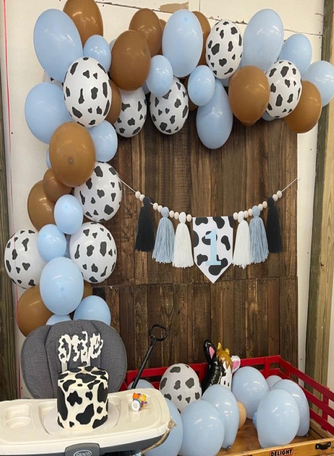 HGFC Holy Cow 1st Birthday Tassels Banner - High Chair Tassels Wood Beads Garland Party Supplies, Blue Black White, Photo Props, Handmade - Image 4