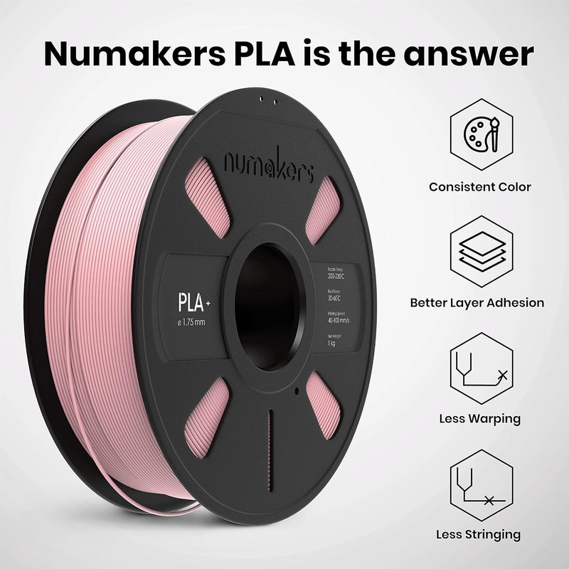 NUMAKERS خيوط طباعة ثلاثية الأبعاد PLA+، 1.75 مم، دقة أبعاد +/- 0.03 مم، بكرة 1 كجم (2.2 رطل)، متوافقة مع معظم طابعات FDM (وردي)  - Image 4