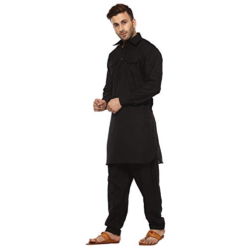 Royal Kurta Mens Cotton Pathani Suit Kurta Set (40, Black), Solid - Image 5