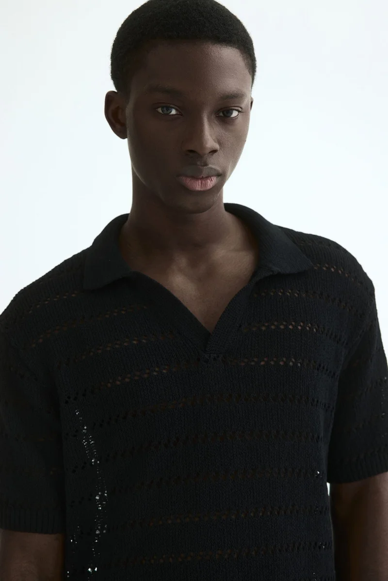 H&M  Relaxed Fit Hole-knit polo shirt for Men | Best Price UAE