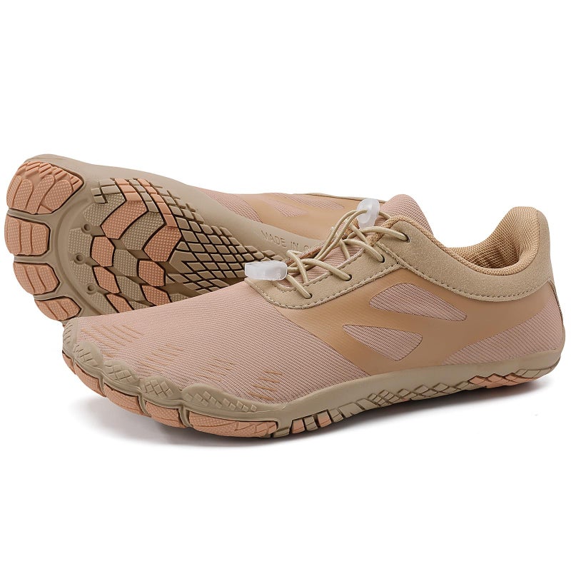 Grand Attack Barefoot Shoes Women Wide Toe Box Zero Drop Wrestling Weightlifting Gym Fitness Shoes Breathable Lightweight Camel Color Size 9510