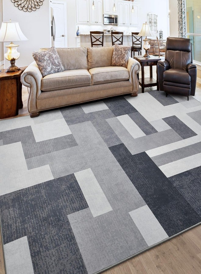 FlyDOIT Modern Geometric Patchwork Area Rug, 5x8 Gray Large Rugs for Living Room, Rockwood Collection Indoor Rugs for Bedroom, Throw Carpet Floor Decor for Entryway Dining Room Office Dorm Nursery - Image 2