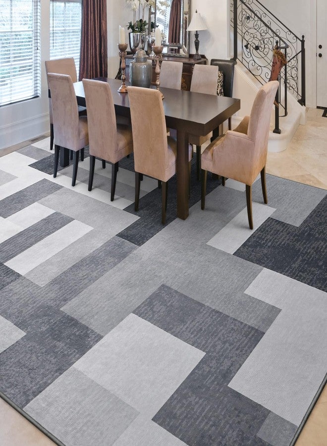 FlyDOIT Modern Geometric Patchwork Area Rug, 5x8 Gray Large Rugs for Living Room, Rockwood Collection Indoor Rugs for Bedroom, Throw Carpet Floor Decor for Entryway Dining Room Office Dorm Nursery - Image 4