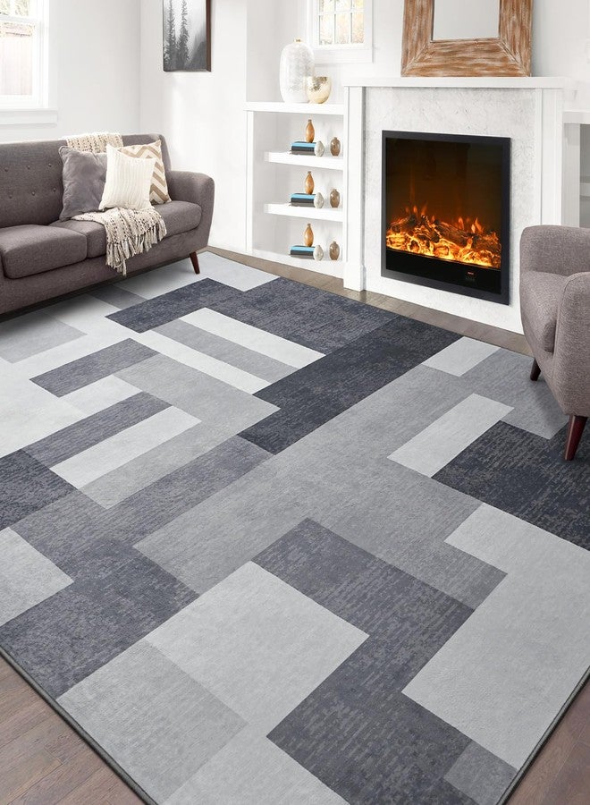 FlyDOIT Modern Geometric Patchwork Area Rug, 5x8 Gray Large Rugs for Living Room, Rockwood Collection Indoor Rugs for Bedroom, Throw Carpet Floor Decor for Entryway Dining Room Office Dorm Nursery - Image 3