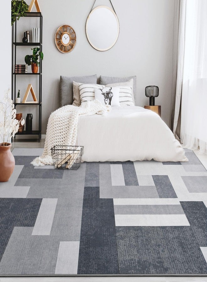 FlyDOIT Modern Geometric Patchwork Area Rug, 5x8 Gray Large Rugs for Living Room, Rockwood Collection Indoor Rugs for Bedroom, Throw Carpet Floor Decor for Entryway Dining Room Office Dorm Nursery - Image 5