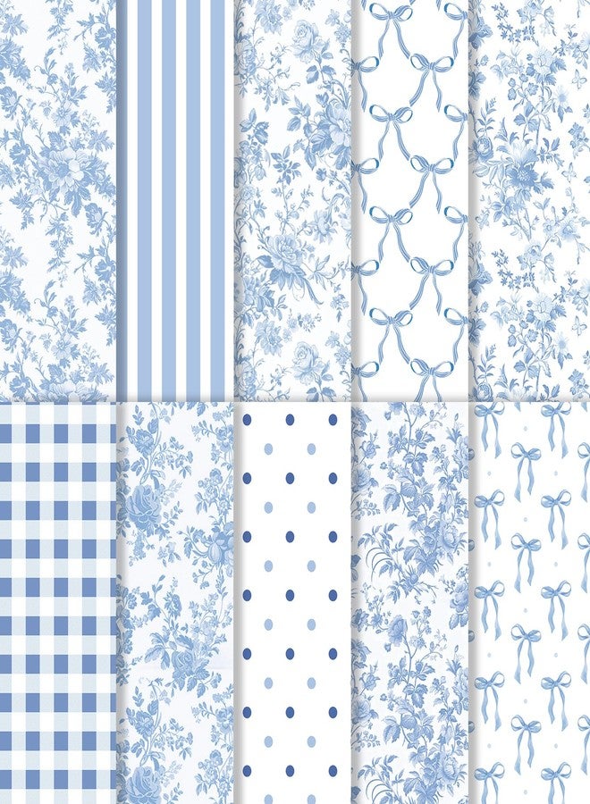 Whaline 20 Pcs Blue Bow Flower Wrapping Paper -Not Roll- Chinoiserie Floral Dots Stripe Plaid Gift Wrap Paper Folded Flat for Wedding Baby Shower Birthday Party DIY Craft, 19.7 x 27.6 Inch - Image 1