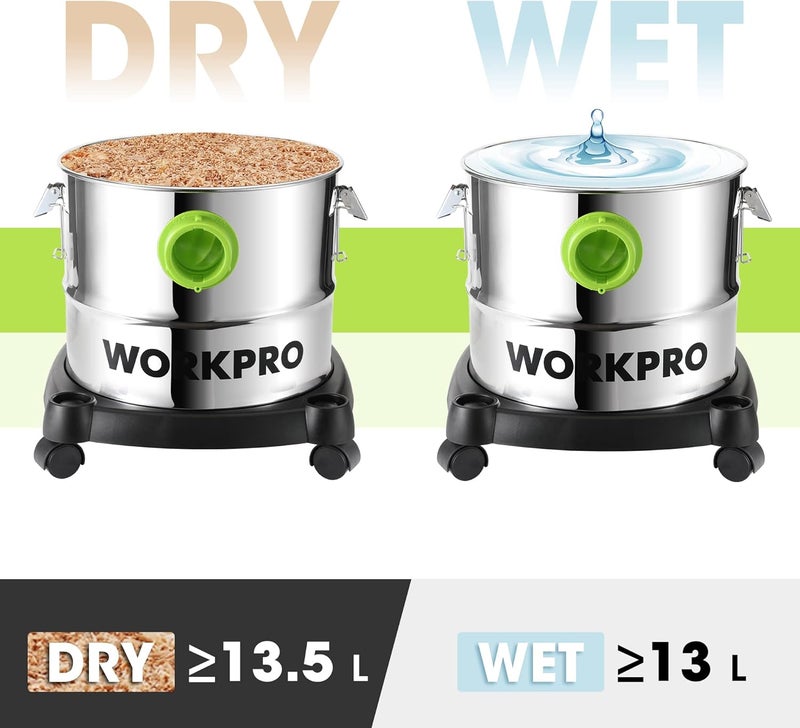 ووركبرو WORKPRO 1200W 20L مكنسة كهربائية للتنظيف الرطب والجاف مزودة بفلتر HEPA، وظيفة منفاخ 3 في 1، جهاز استخراج غبار صناعي قوي مع خزان من الفولاذ المقاوم للصدأ للتنظيف الداخلي والخارجي - Image 3