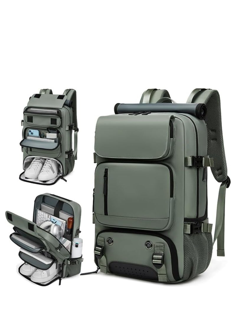 يلا جوي حقيبة الظهر السفر في الهواء الطلق ، مقاومة للماء ، حقيبة الظهر 18 بوصة للكمبيوتر المحمول مع حقيبة الأحذية ، 8 جيب ، مكافحة السرقة ، مقاومة للخدش ، 3 في 1 حقيبة كروسبودي ، حقيبة اليد ، حقيبة الظهر ، منفذ شحن USB مخفي ، المشي لمسافات طويلة ، حقيبة الظهر من نسيج البوليستر (الأخضر العسكري) - Image 1