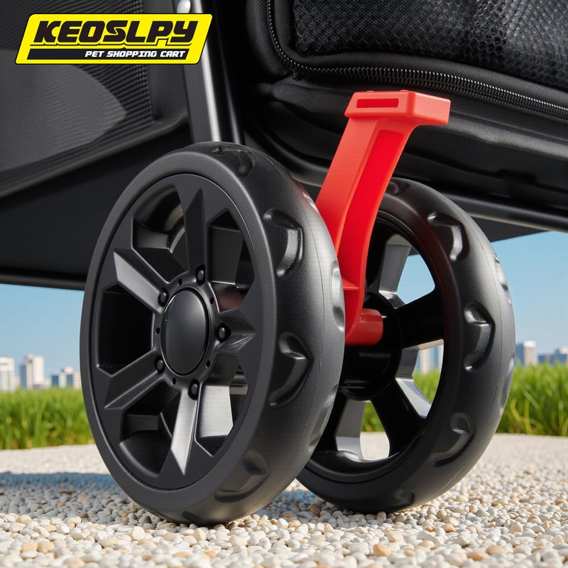 Keoslpy Folding Shopping Cart & Pet Stroller 99Lbs, 2-in-1 Personal Cart with Removable Basket & Lower Dogs Stroller, Portable for Groceries, Laundry, Camping & Pet Traveling - Image 3
