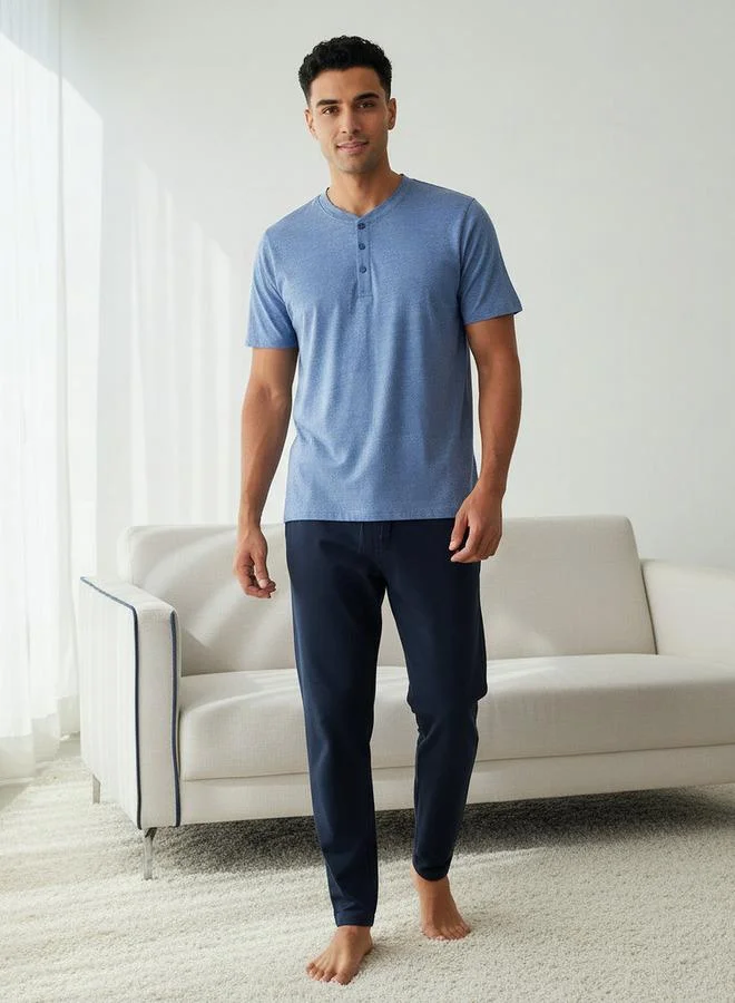 Splash FAV Men Cotton Textured Drawstring Closure Nightwear Set