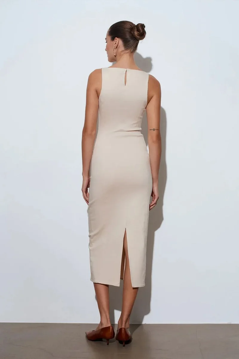 ديلفين DILVIN Sleeveless Midi Bodycon Dress With Slit
