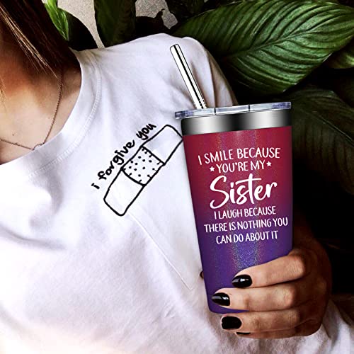 Grifarny Sister Gifts - Mothers Day Gifts for Sisters - Birthday, Christmas, Valentines Day Gift for Sisters - I Smile Because You are My Sister Tumbler Cup 20oz - Image 5