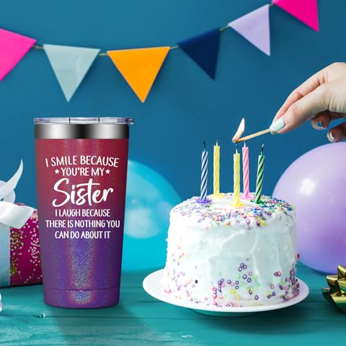 Grifarny Sister Gifts - Mothers Day Gifts for Sisters - Birthday, Christmas, Valentines Day Gift for Sisters - I Smile Because You are My Sister Tumbler Cup 20oz - Image 4