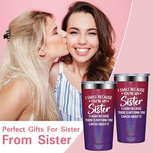 Grifarny Sister Gifts - Mothers Day Gifts for Sisters - Birthday, Christmas, Valentines Day Gift for Sisters - I Smile Because You are My Sister Tumbler Cup 20oz - Image 3