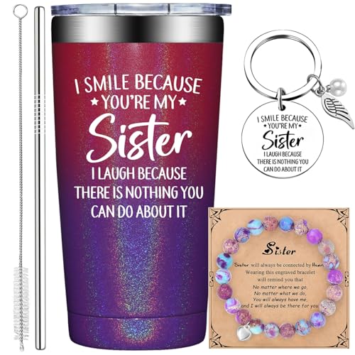 Grifarny Sister Gifts - Mothers Day Gifts for Sisters - Birthday, Christmas, Valentines Day Gift for Sisters - I Smile Because You are My Sister Tumbler Cup 20oz - Image 1