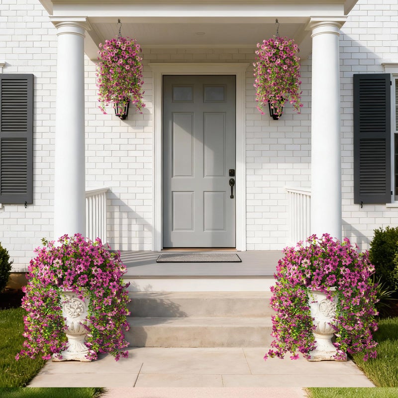 ZFProcess Artificial Hanging Flowers for Outdoors, 2 Pcs Fake Hanging Flowers Spring Summer Decor, UV Resistant Faux Artificial Outdoor Plants for Planter Front Door Porch Patio Garden Yard(Gradient Purple Red) - Image 3