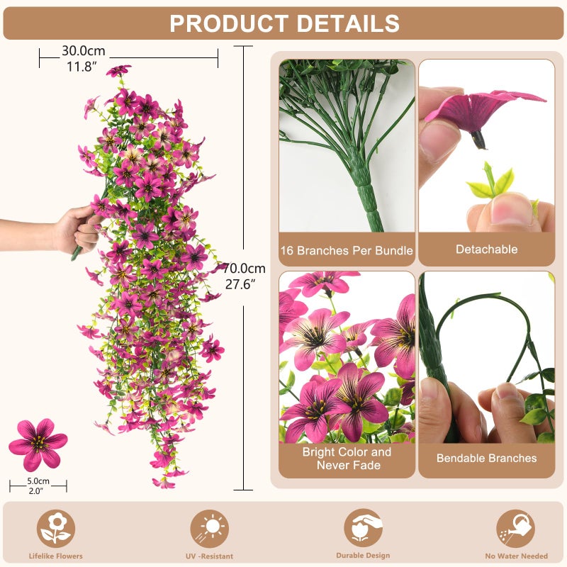 ZFProcess Artificial Hanging Flowers for Outdoors, 2 Pcs Fake Hanging Flowers Spring Summer Decor, UV Resistant Faux Artificial Outdoor Plants for Planter Front Door Porch Patio Garden Yard(Gradient Purple Red) - Image 2