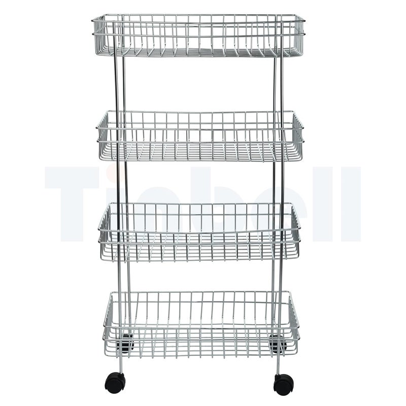 Tinbell Stainless Steel Multipurpose Storage Shelf Basket Kitchen Rack Four Perforated Trolley with Wheel Vegetable Fruit Organizer Kitchen Trolley 4 Shelf - Image 1