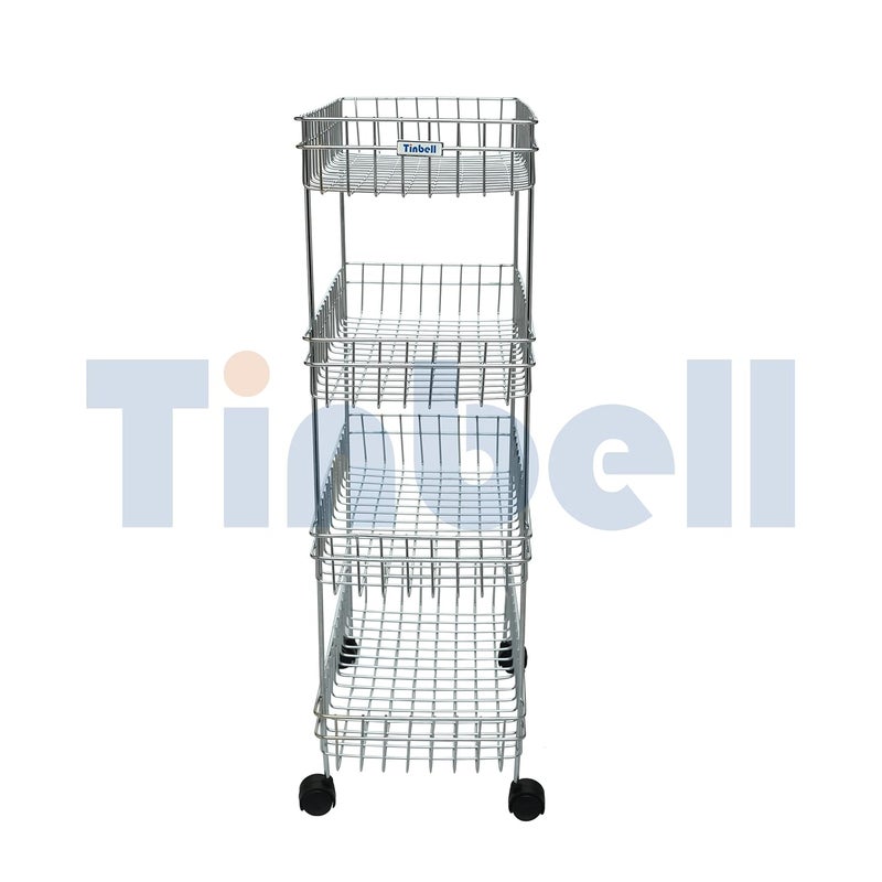 Tinbell Stainless Steel Multipurpose Storage Shelf Basket Kitchen Rack Four Perforated Trolley with Wheel Vegetable Fruit Organizer Kitchen Trolley 4 Shelf - Image 2