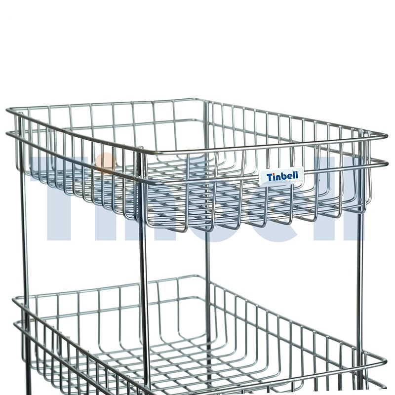 Tinbell Stainless Steel Multipurpose Storage Shelf Basket Kitchen Rack Four Perforated Trolley with Wheel Vegetable Fruit Organizer Kitchen Trolley 4 Shelf - Image 3