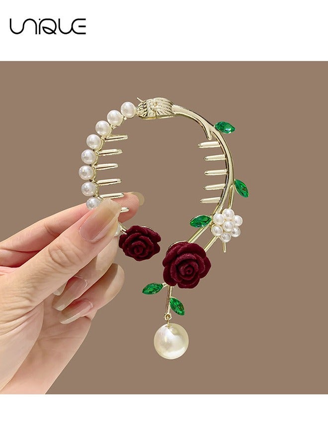 Unique 2 Pcs Rose Tassel Ponytail Hair Clips - Metal Hair Clips - High Ponytail Hair Clips - Chinese Decorative Accessories for Bride - Ladies and Girls - Image 4