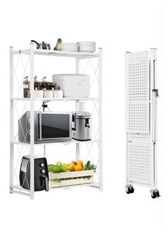 BAIG 4 Level Tier Heavy Duty Foldable Metal Rack Storage with Wheels Organizer Shelves Great for Garage Kitchen Holds up to 1250 lbs 