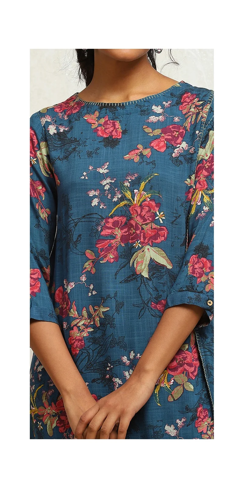 Biba Teal Blue Printed A-Line Suit Set