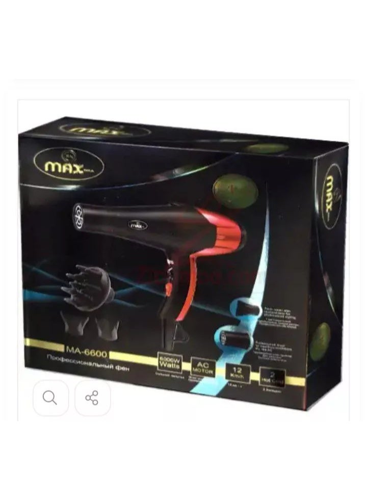 Max Ma-6600 Professional Hair Dryer - Black  - Image 1