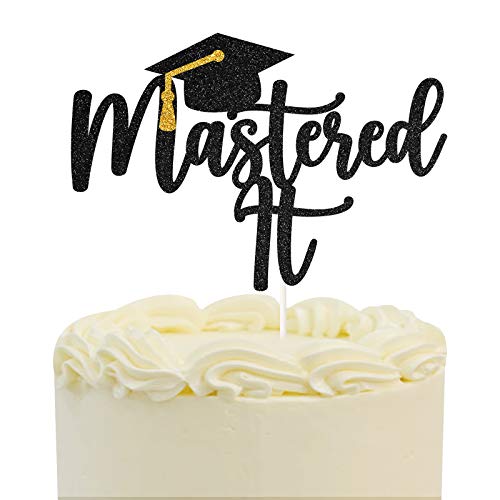 PANHUI Black Glitter Mastered It Cake TopperCollege GradCongratulations MBA Graduation Party Decorations Supplies 1 - Image 1