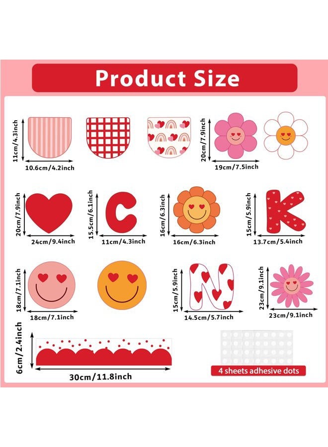 Justforjoyful Groovy Valentine's Day Classroom Bulletin Board Decoration Heart Smile Face Cut Outs Valentine Bulletin Board Set Love Heart Cutouts with Borders for School Nursery Chalkboard Door Decor - Image 2