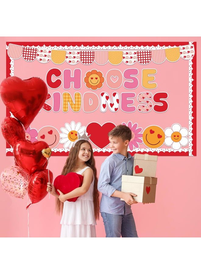 Justforjoyful Groovy Valentine's Day Classroom Bulletin Board Decoration Heart Smile Face Cut Outs Valentine Bulletin Board Set Love Heart Cutouts with Borders for School Nursery Chalkboard Door Decor - Image 5