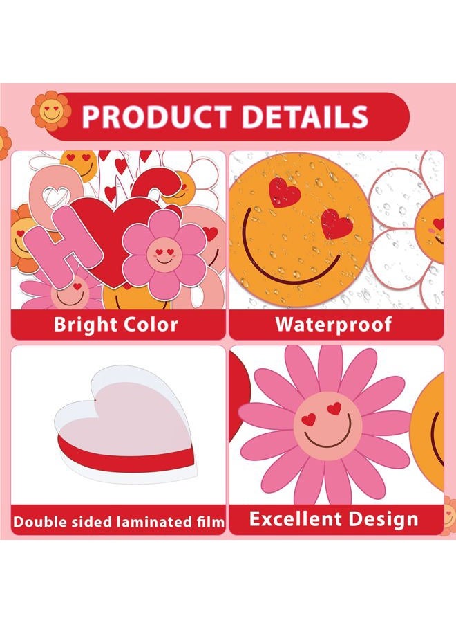 Justforjoyful Groovy Valentine's Day Classroom Bulletin Board Decoration Heart Smile Face Cut Outs Valentine Bulletin Board Set Love Heart Cutouts with Borders for School Nursery Chalkboard Door Decor - Image 3
