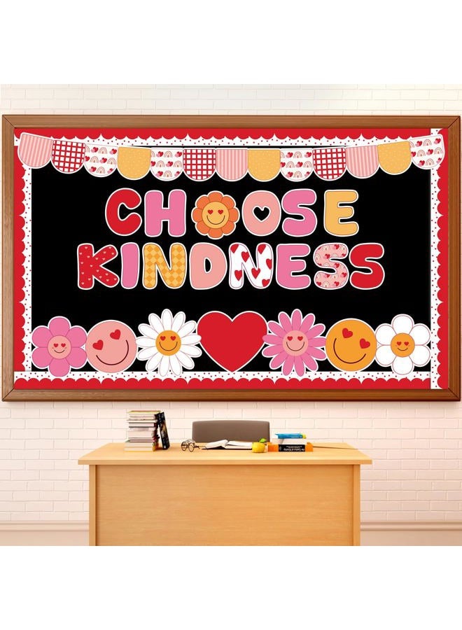 Justforjoyful Groovy Valentine's Day Classroom Bulletin Board Decoration Heart Smile Face Cut Outs Valentine Bulletin Board Set Love Heart Cutouts with Borders for School Nursery Chalkboard Door Decor - Image 1