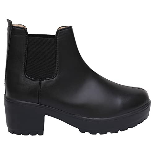 XE Looks 100% Vegan Leather Women's Black Ankle Boots | Comfortable Slip-On Design with Block Heel | Durable Leather Upper & Elastic Sides Boots For Girls & Women - Image 5
