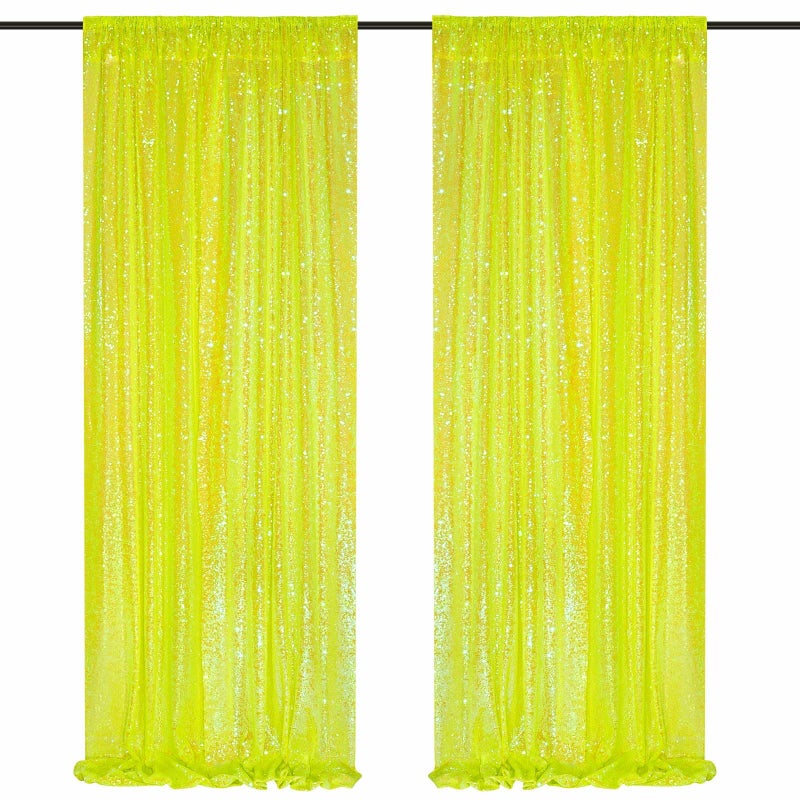 QueenDream Sparkle Sequin Backdrop Curtains Panels - Yellow Sequin Photo Backdrop 2 Panels 2FTx8FT Wedding Birthday - Image 1