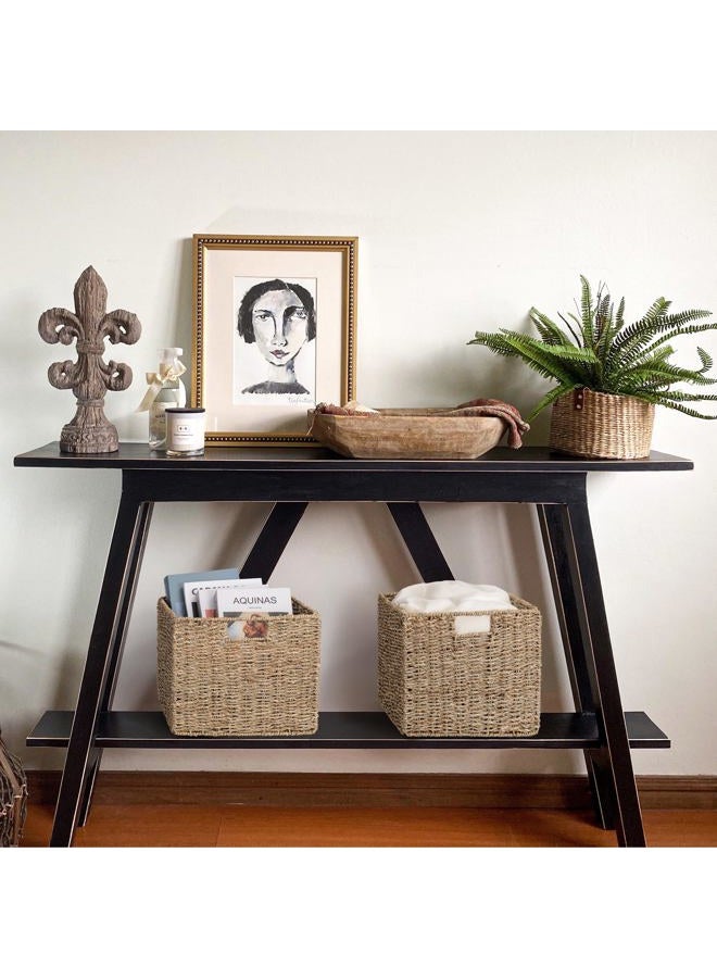 DINGTAI Seagrass Storage Baskets, 12X12X10in Cube Wicker Storage Basket for Shelves, Pantry Baskets Organization and Storage, Kitchen Storage Baskets, Bathroom Shelves Storage Basket, Basket Set of 3 - Image 2